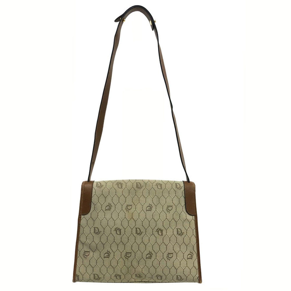 Dior Canvas Bag Leather Brown Shoulder Christian Brown